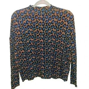 Topshop Animal Print Long Sleeve Top Blue Cheetah Print Size 4